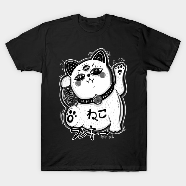 lucky cat - manekineko BLAVK T-Shirt by dett